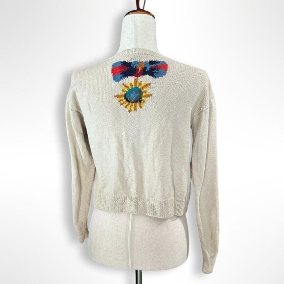 RARE Adrienne Vittadini 90s Cardigan, Floral Bows Medals, Whimsical Novelty S - Picture 2 of 6